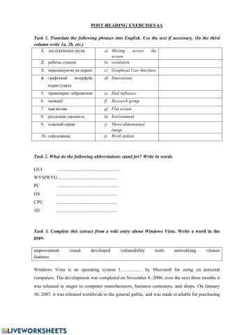 Unit 6. Tasks after 6A