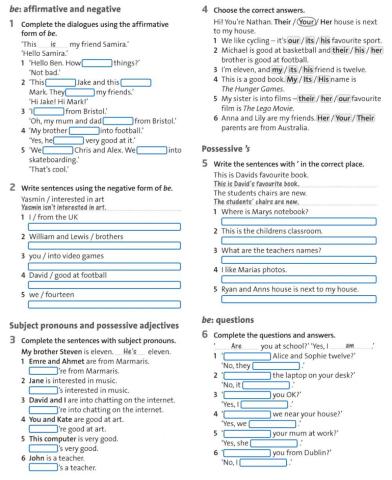 Verb to be - possesive adjectives - subject pronouns - 's - s'