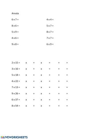 Korrutamine ühe- ja kahekohalise arvuga