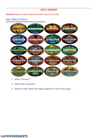 Unit 6: Survivor worksheet 1