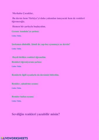 1. sınıf  ülkemiz ve renkler