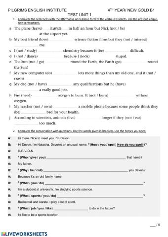 Gold Preliminary Test Unit1