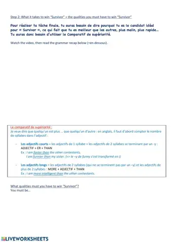 Unit 6: Survivor worksheet 2