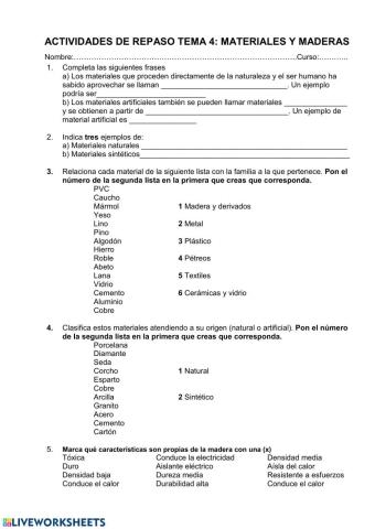 Repaso tema materiales y maderas