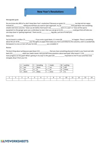 Use of English - New Year's Resolutions