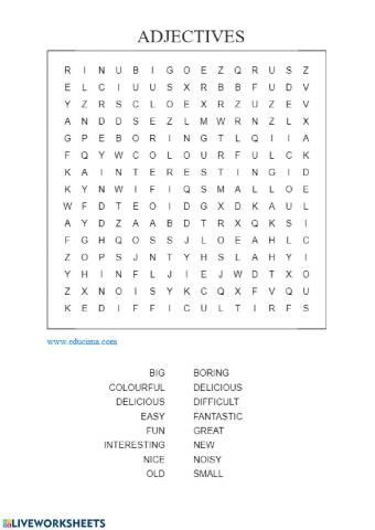 Adjective wordsearch