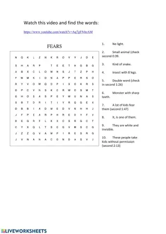 FEARS word search