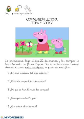 Comprensión lectora Peppa Pig
