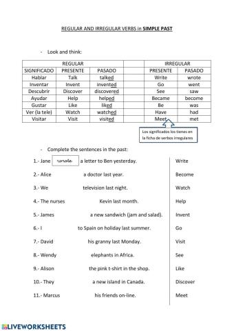 Regular and Irregular verbs in Simple Past