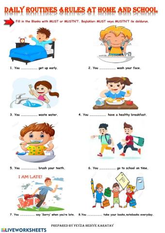 Feyza Teacher 5. Sınıf Daily Routines and Rules Must-Mustn't