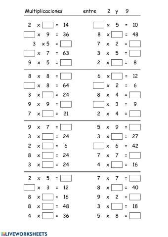 Multiplicaciones una cifra