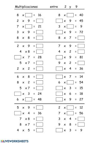 Multiplicaciones una cifra