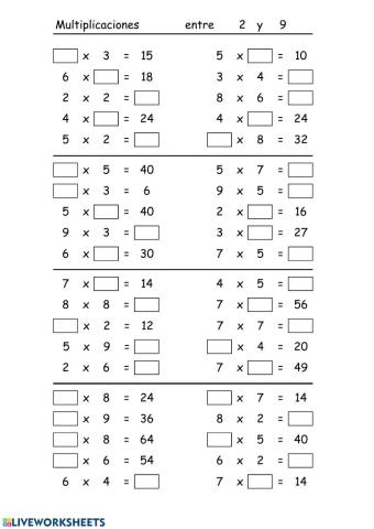 Multiplicaciones una cifra