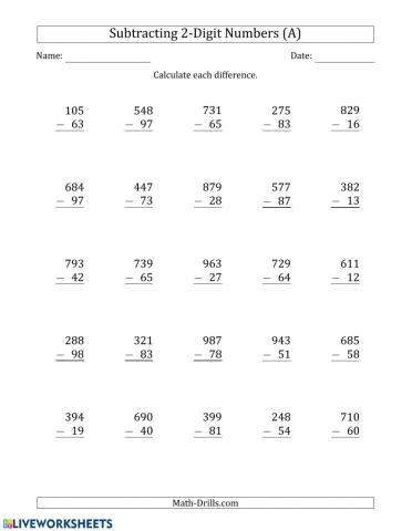 Subtracting 2 Digits from 3 Digits