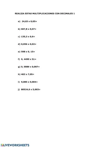 Multiplicación con decimales