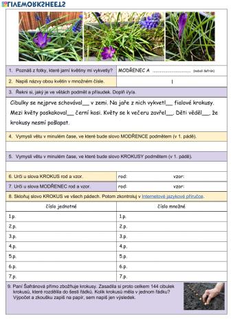 Jarní pracovní list - ČJ, M, PŘ, HV