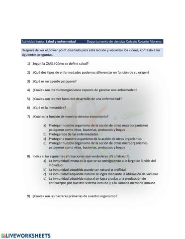 Salud y enfermedad. El sistema inmune