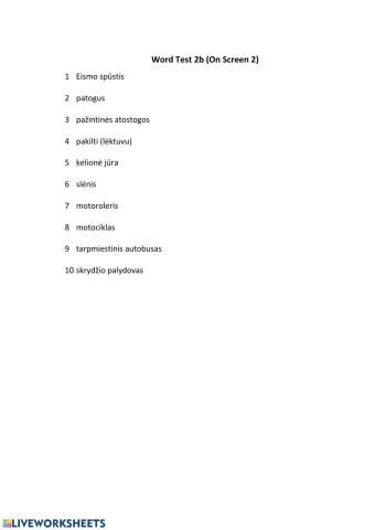 Word Test 2b (On Screen 2)