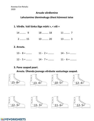 Lahutamine üleminekuga 20piires. Võrdlemine.