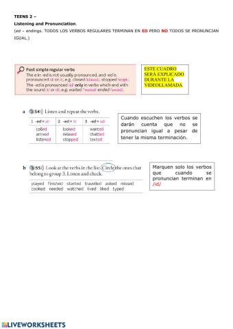 Listening and pronunciation of regular verbs - simple past