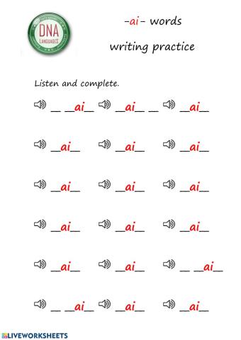 -ai- words writing practice (easy)