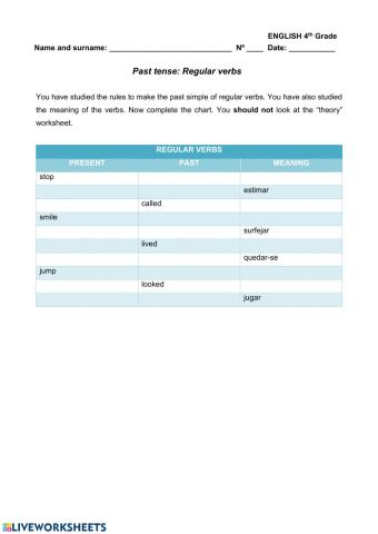 Regular verbs practice 1: Present, past, meaning