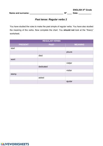 Regular verbs practice 2: present, past, meaning