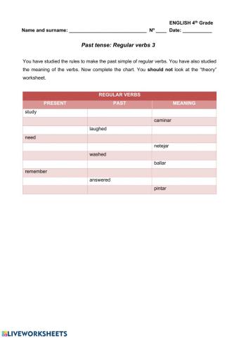 Regular verbs practice 3: present, past, meaning