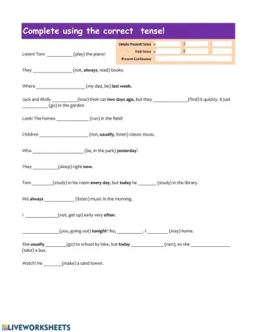 Simple Present, Present Continuous and Past Tense