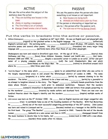Passive and Active voice worksheet