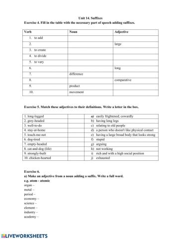 Unit 14. Suffixes Ex 4-7 from the book
