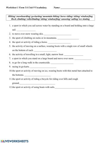 Adventure sports Form 5 