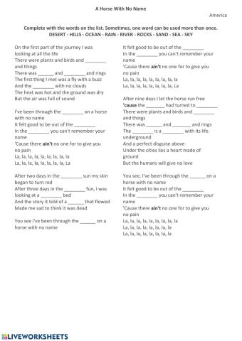 A Horse with No Name Lyrics