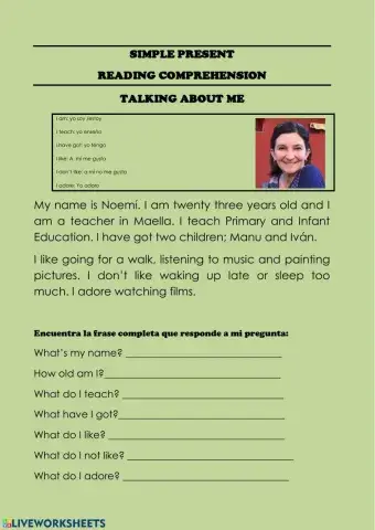 NMB Reading comprehension . Simple present