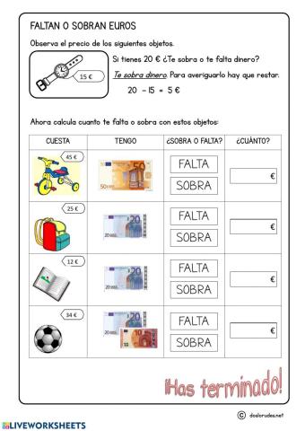 Falta o sobra dinero
