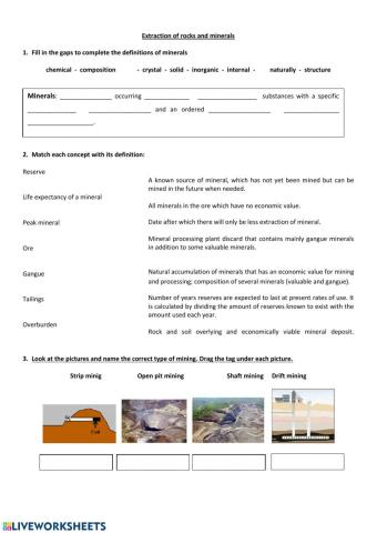 Rocks and minerals extraction