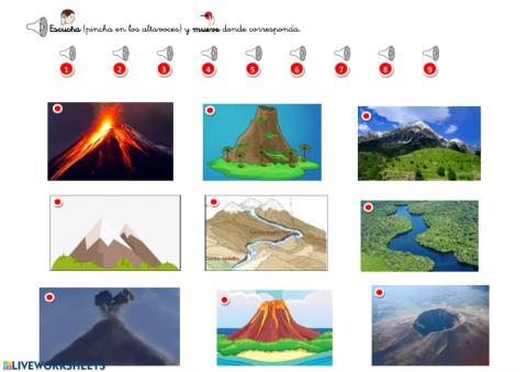 Comprensión oral. Volcán-lava- montaña-río
