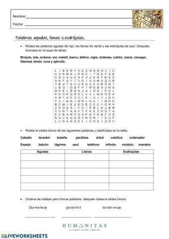 Palabras agudas, llanas y esdrújulas