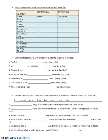 Comparative and superlative adjectives
