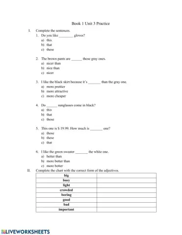 Book 1 Unit 3 Practice