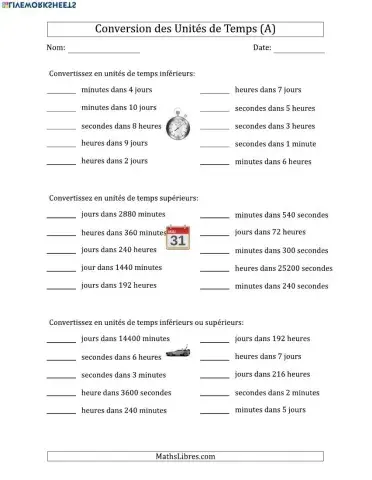 Conversion des unités de temps