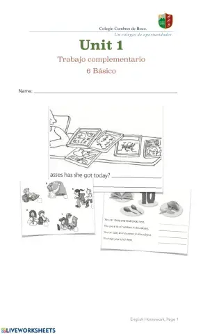 trabajo complementario inglés 6 básico
