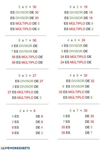 Múltiplos y divisores