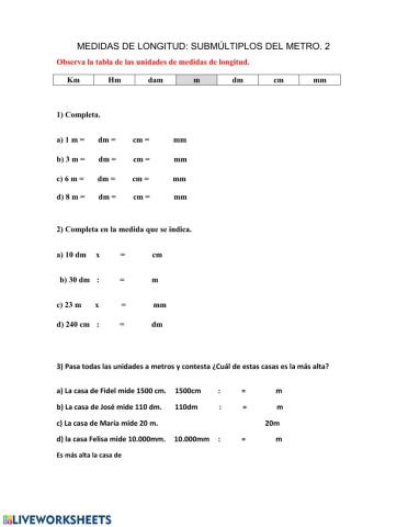 Submúltiplos del metro. 2