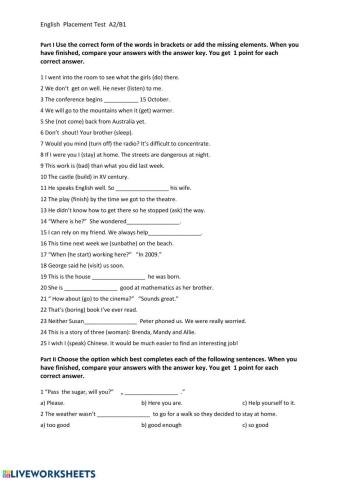 Placement test A2-B1