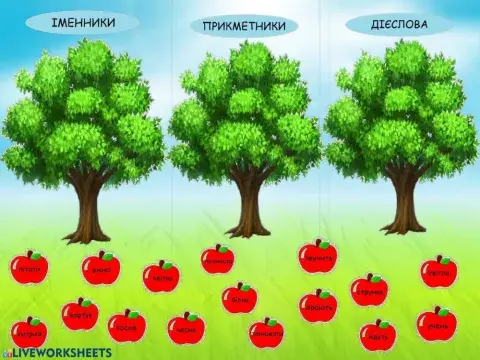 Гра -Частини мови-З якого дерева яблуко