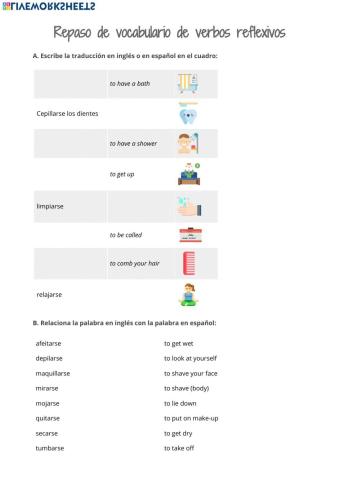 Vocabulario de los verbos reflexivos de rutina