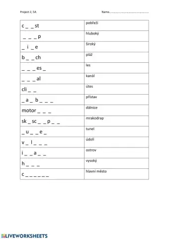 Vocabulary - Project 2, 5A