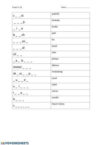 Vocabulary - Project 2, 5A