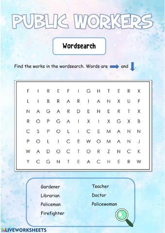 Public workers wordsearch